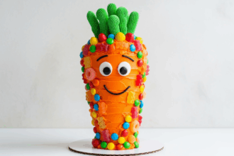 Carrot-Shaped Cake With Candy Decorations