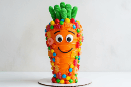 Carrot-Shaped Cake With Candy Decorations