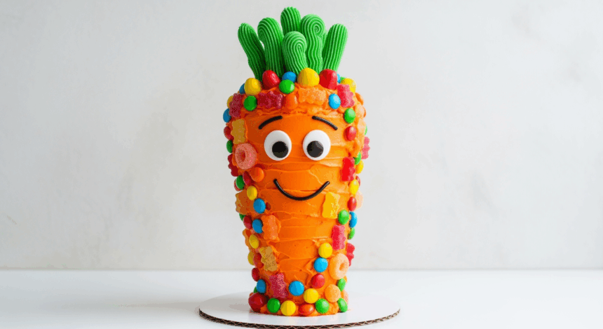 Carrot-Shaped Cake With Candy Decorations