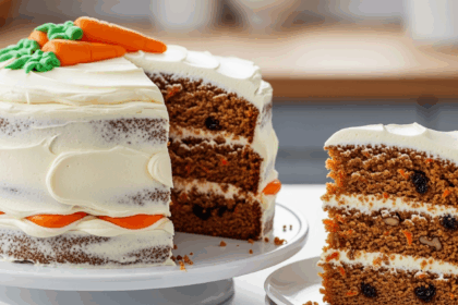Carrot Cake With Frosting And Carrot Decoration