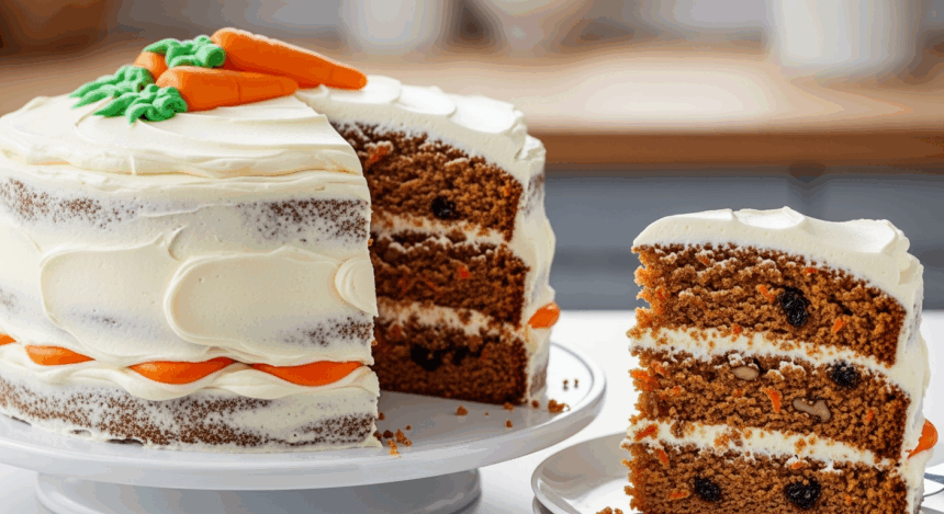 Carrot Cake With Frosting And Carrot Decoration