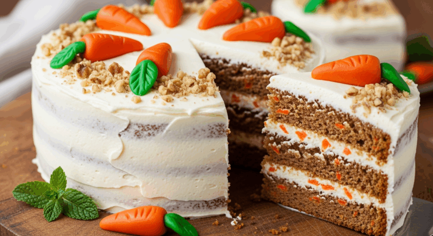 Carrot Cake With Icing And Carrots