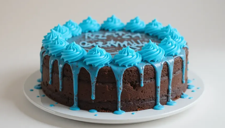 Chocolate Birthday Cake With Blue Icing