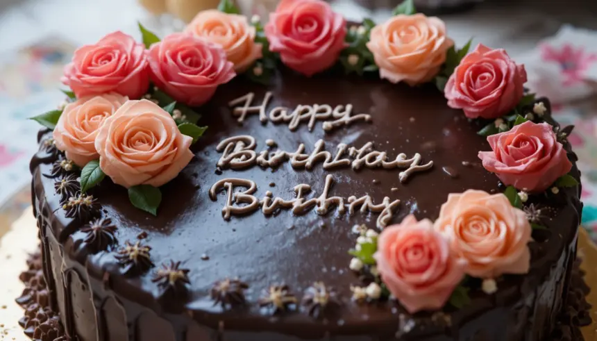 Chocolate Birthday Cake With Roses