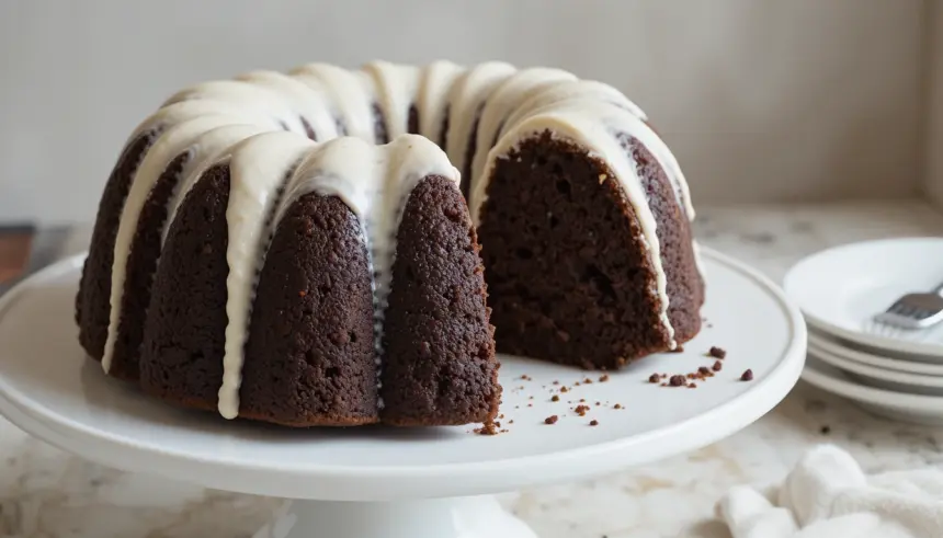 Chocolate Bundt Cake With White Frosting