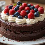 Chocolate Cake With Berries And Cream