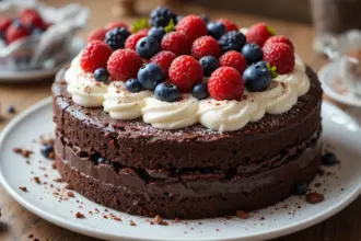 Chocolate Cake With Berries And Cream