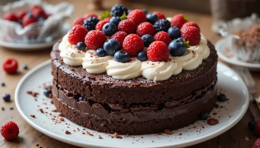 Chocolate Cake With Berries And Cream