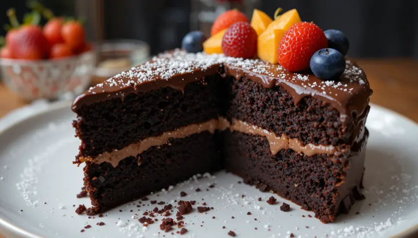 Chocolate Cake With Fruit Garnish