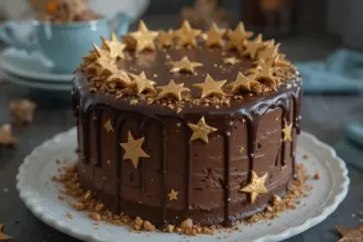 Chocolate Cake With Gold Stars