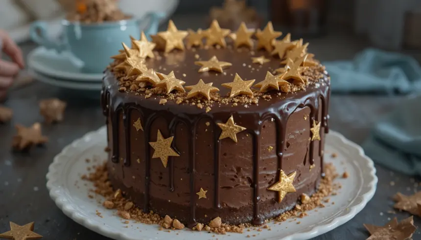 Chocolate Cake With Gold Stars