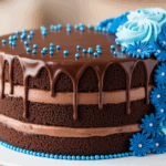 Chocolate Drip Cake With Blue Decorations