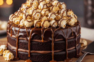 Chocolate Cake With Popcorn Topping
