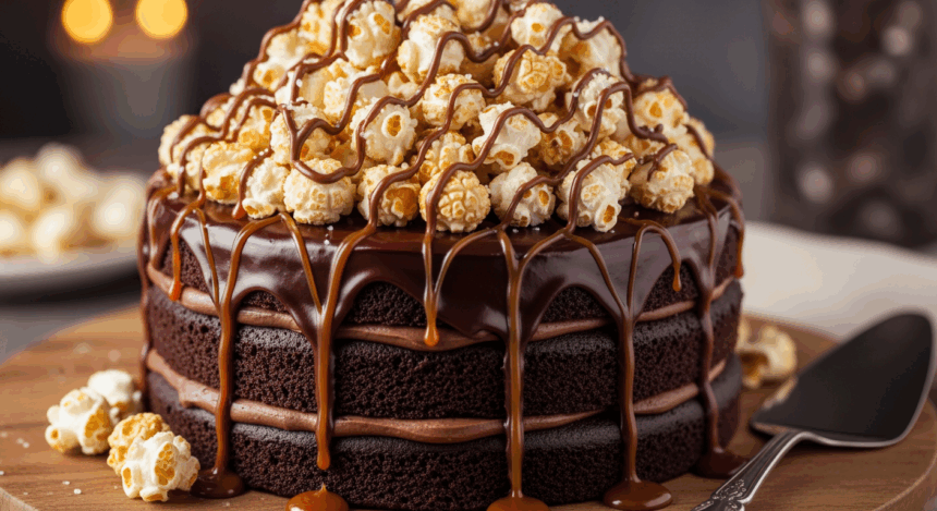 Chocolate Cake With Popcorn Topping