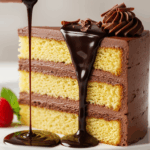 Slice Of Layered Cake With Chocolate Sauce