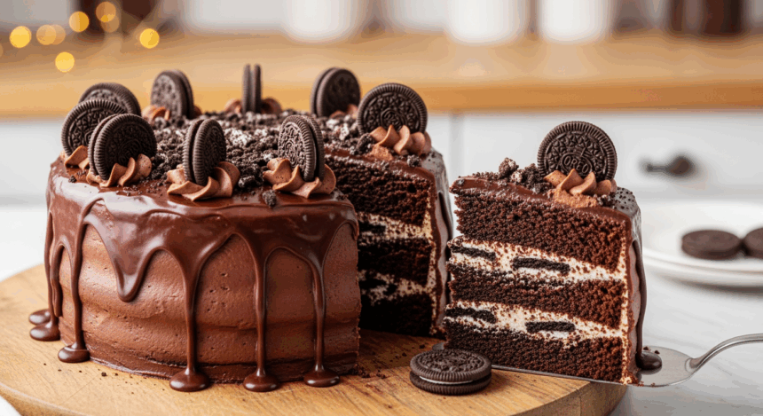 Oreo Cookie Cake With Chocolate Frosting