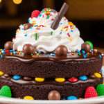 Chocolate Cake With Whipped Cream And Candies