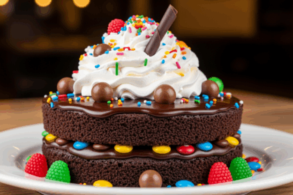 Chocolate Cake With Whipped Cream And Candies