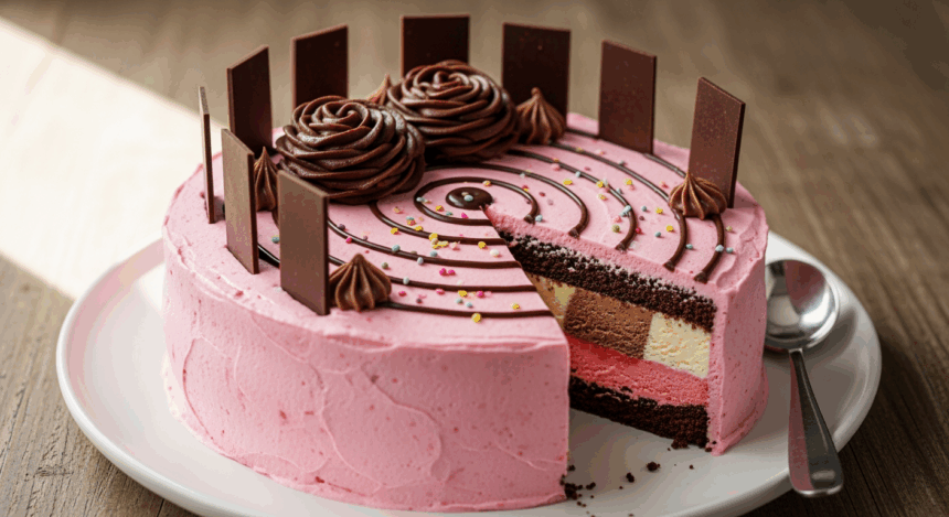 Ice Cream Cake With Chocolate Decorations