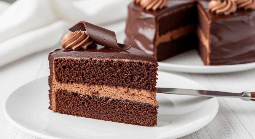 Slice Of Cake With Chocolate Frosting