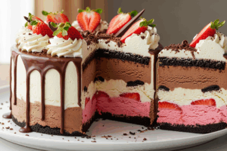 Layered Ice Cream Cake With Chocolate Drizzle