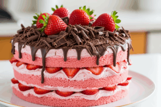 Strawberry Cake With Chocolate Shavings