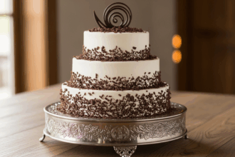 White Frosted Cake With Chocolate Shavings