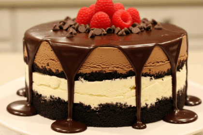 Homemade Ice Cream Cake With Chocolate Ganache