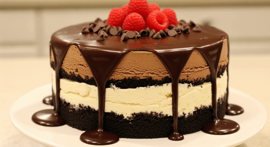 Homemade Ice Cream Cake With Chocolate Ganache