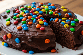 Chocolate Cake With Colorful M&M's