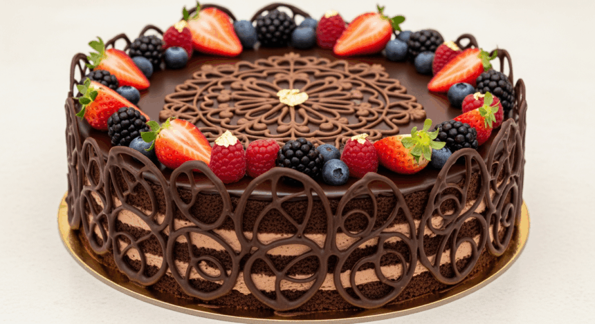 Round Cake With Chocolate Decorations