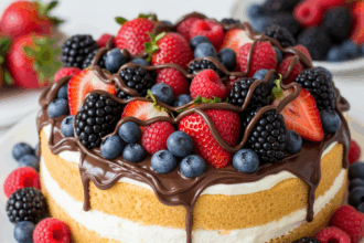 Berry-Topped Cake With Chocolate Decoration