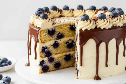 Blueberry Cake With Chocolate Drip