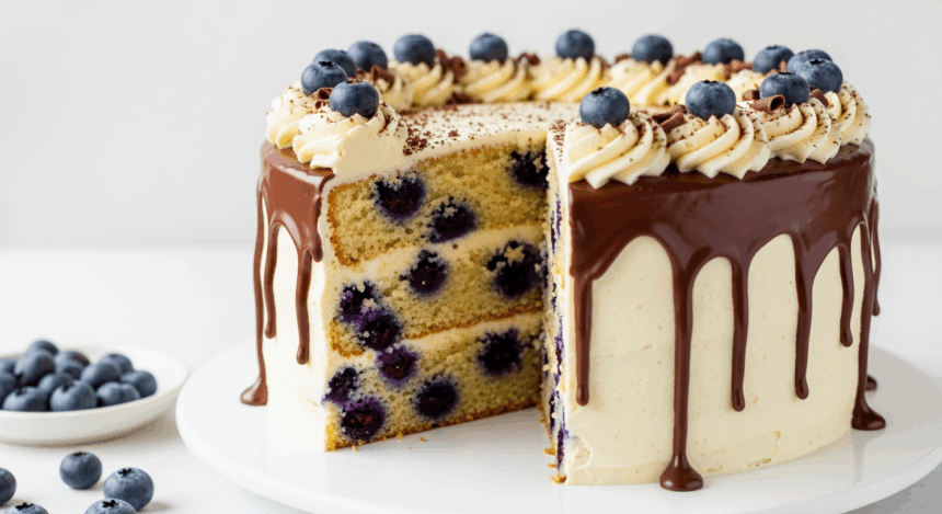 Blueberry Cake With Chocolate Drip