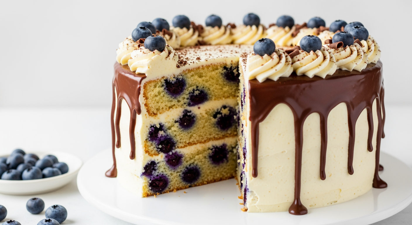 Blueberry Cake With Chocolate Drip
