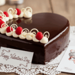 Heart-Shaped Chocolate Cake With Cards