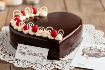 Heart-Shaped Chocolate Cake With Cards