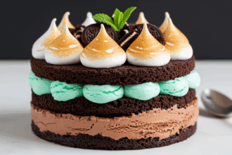 Chocolate Ice Cream Cake With Mint Meringue