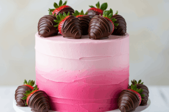 Pink Ombre Cake With Chocolate Strawberries