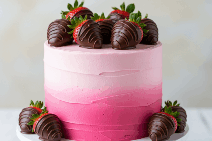 Pink Ombre Cake With Chocolate Strawberries