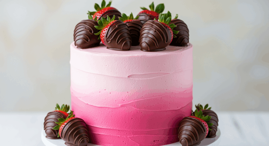 Pink Ombre Cake With Chocolate Strawberries