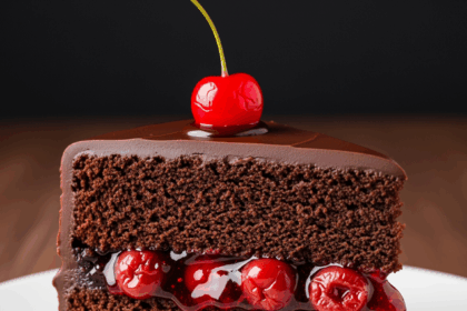 Slice Of Chocolate Cake With Cherry Filling