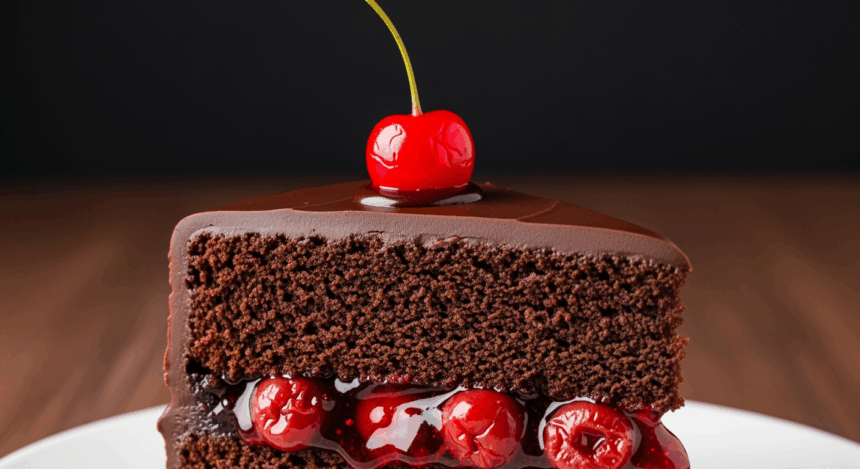Slice Of Chocolate Cake With Cherry Filling