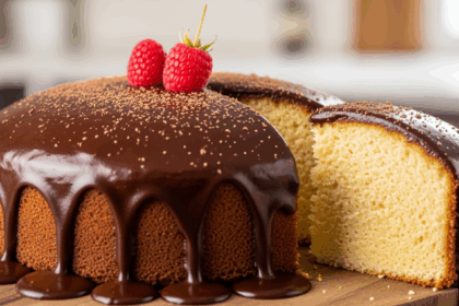 Moist Vanilla Cake With Chocolate Glaze