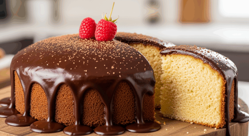 Moist Vanilla Cake With Chocolate Glaze