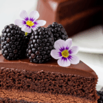 Chocolate Cake With Blackberries And Flowers