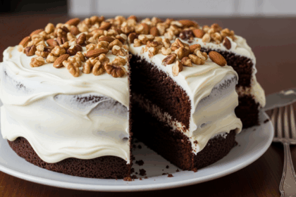 Chocolate Cake With White Frosting And Nuts
