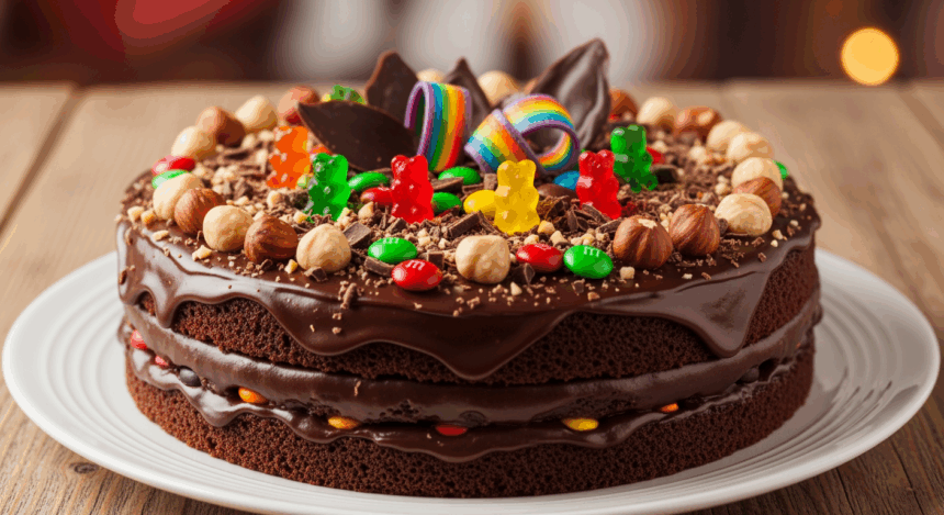 Chocolate Cake With Hazelnuts And Candy