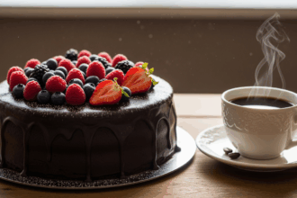 Berry-Topped Chocolate Cake With Coffee