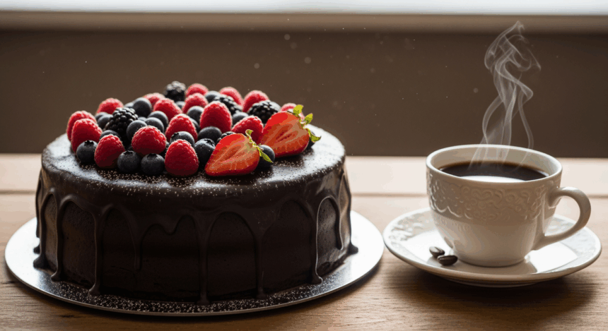 Berry-Topped Chocolate Cake With Coffee